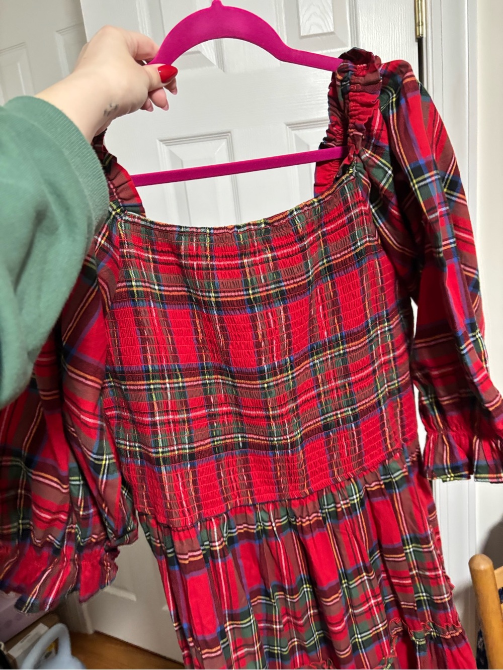 Ivy City Co Red Plaid Midi Dress - Picture 5 of 5